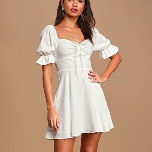 Elsie White Puff Sleeve Mini Dress (Size: Small)